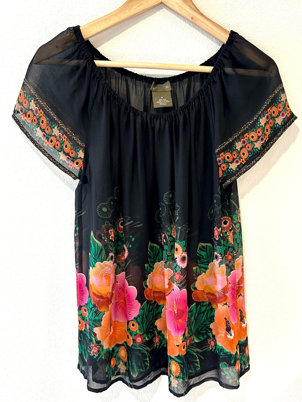 Anthropologie Fei Silk Sheer Floral Overlay Blouse Romantic Boho Cottage Size M - Picture 2 of 5